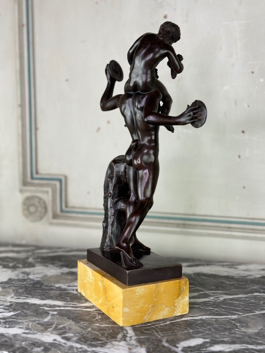 Dionysos Sur Les épaules D’un Satyre, Bronze D’après L’antique Sur Socle Jaune De Sienne-photo-2