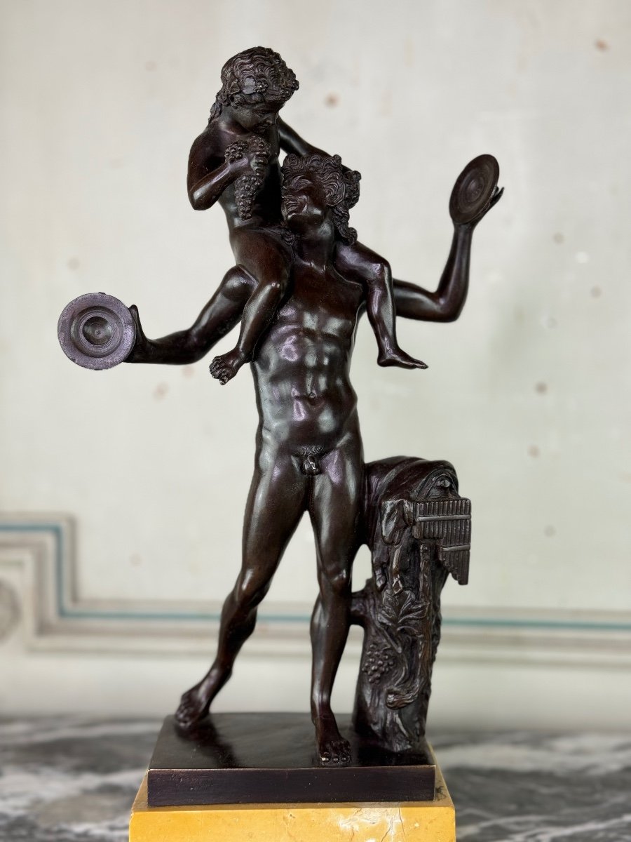 Dionysos Sur Les épaules D’un Satyre, Bronze D’après L’antique Sur Socle Jaune De Sienne-photo-8