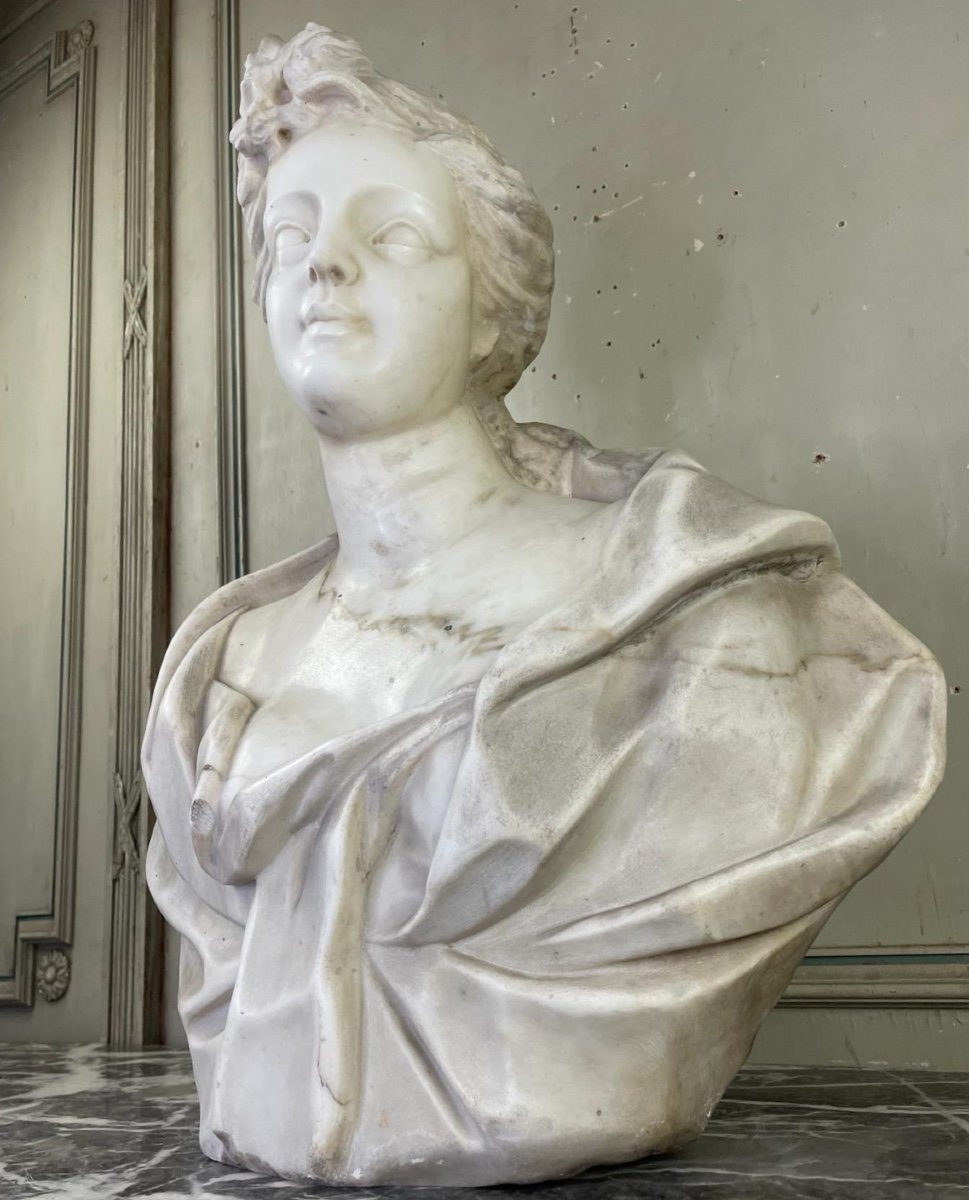 Female Bust In Carrara Marble, Late 18th Century, Northern Italy -photo-4