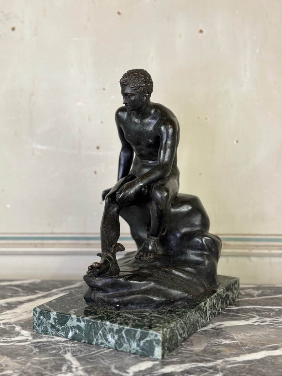 Hermès At Rest Bronze After The Antique On An Antique Green Marble Base, 19th Century -photo-2