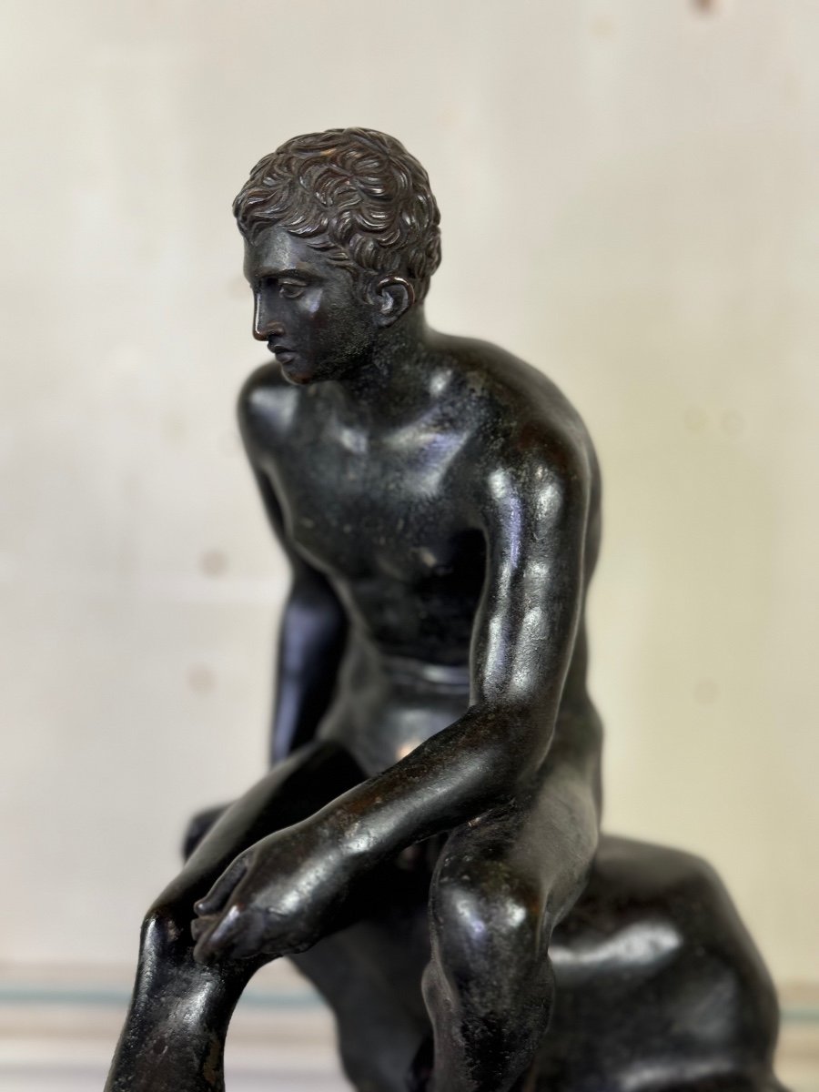Hermès At Rest Bronze After The Antique On An Antique Green Marble Base, 19th Century -photo-3