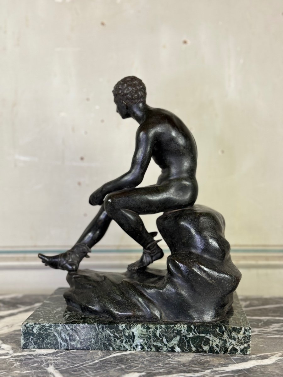 Hermès At Rest Bronze After The Antique On An Antique Green Marble Base, 19th Century -photo-4