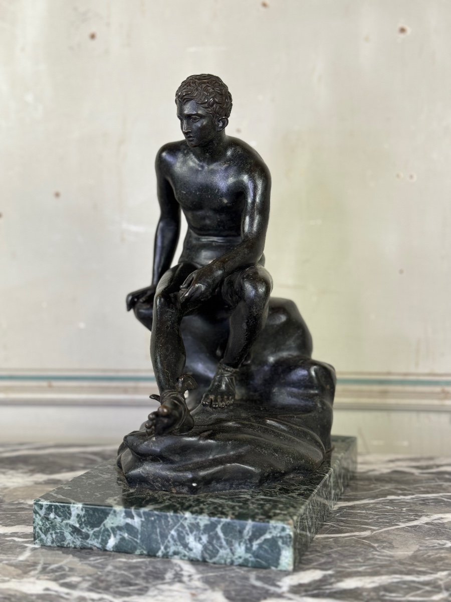 Hermès At Rest Bronze After The Antique On An Antique Green Marble Base, 19th Century -photo-1