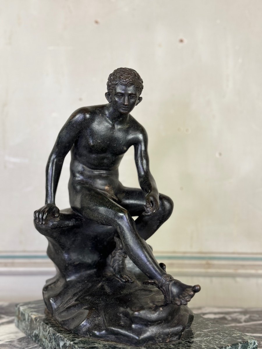 Hermès At Rest Bronze After The Antique On An Antique Green Marble Base, 19th Century -photo-2