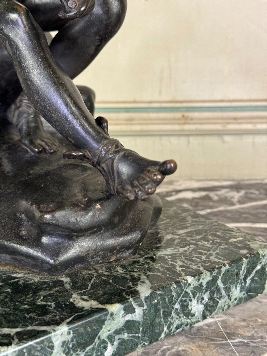 Hermès At Rest Bronze After The Antique On An Antique Green Marble Base, 19th Century -photo-3