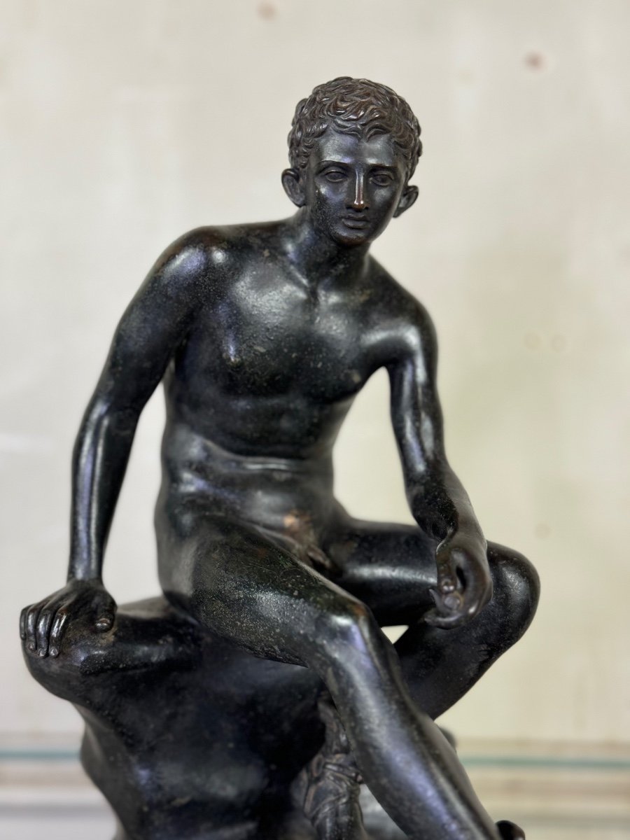 Hermès At Rest Bronze After The Antique On An Antique Green Marble Base, 19th Century -photo-6