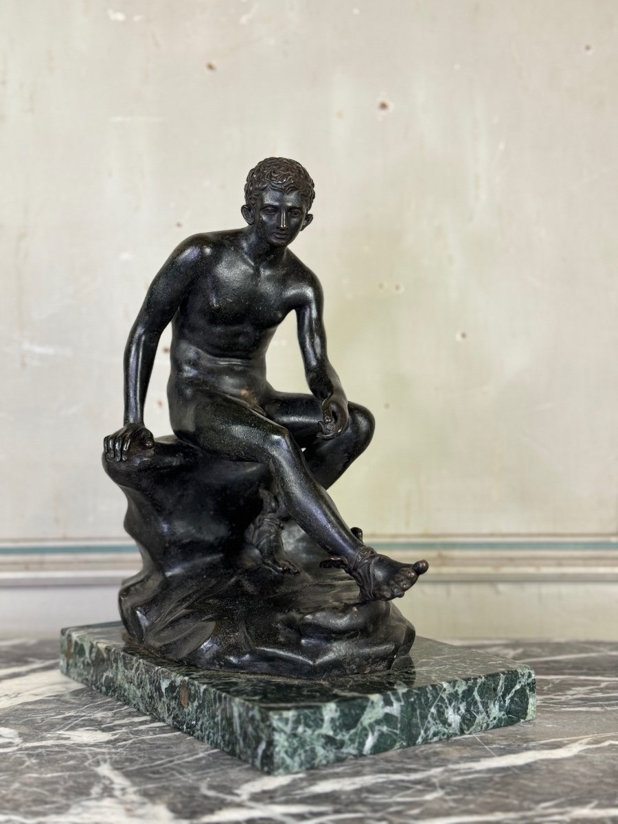 Hermès At Rest Bronze After The Antique On An Antique Green Marble Base, 19th Century -photo-7
