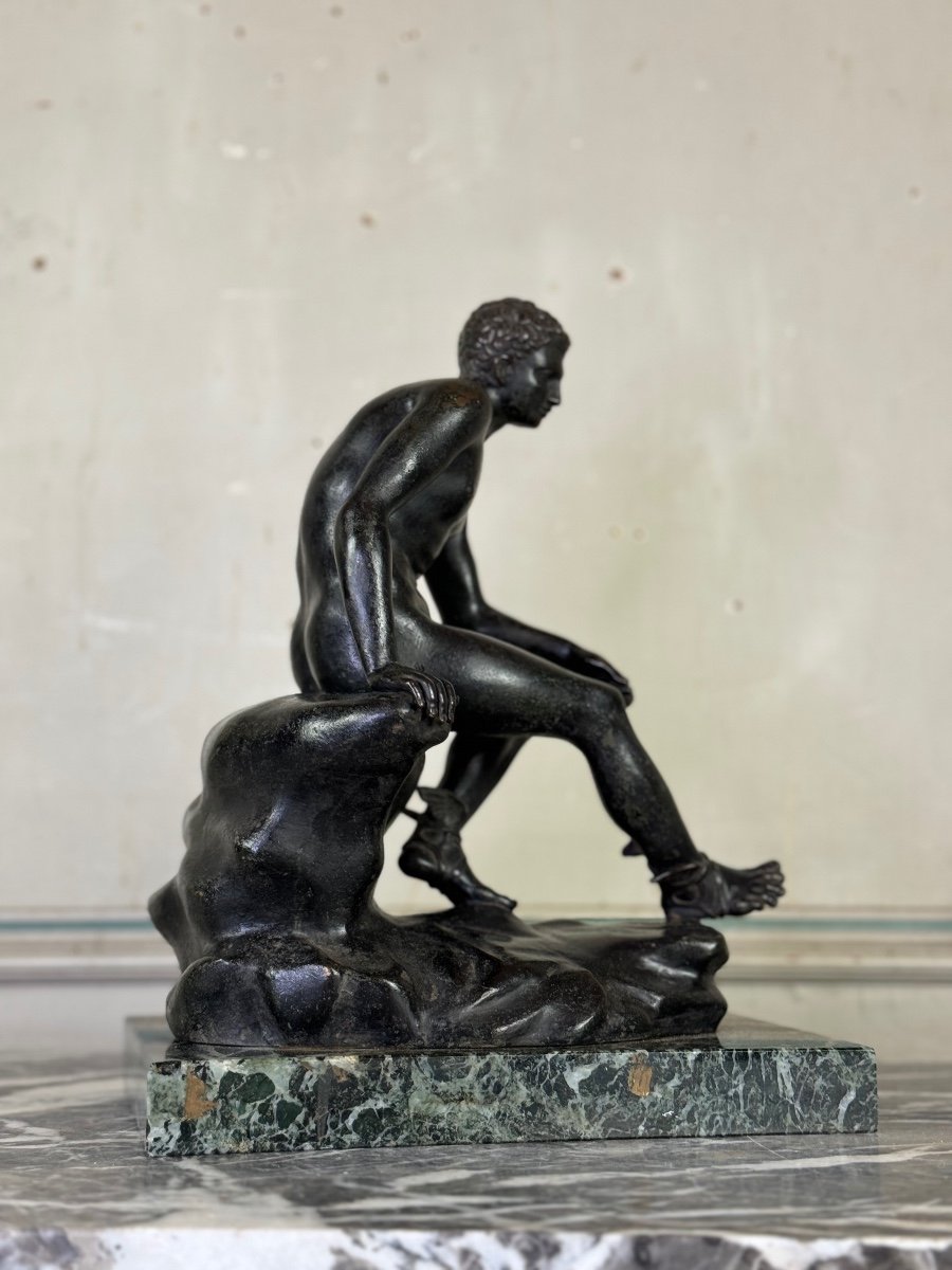 Hermès At Rest Bronze After The Antique On An Antique Green Marble Base, 19th Century -photo-8
