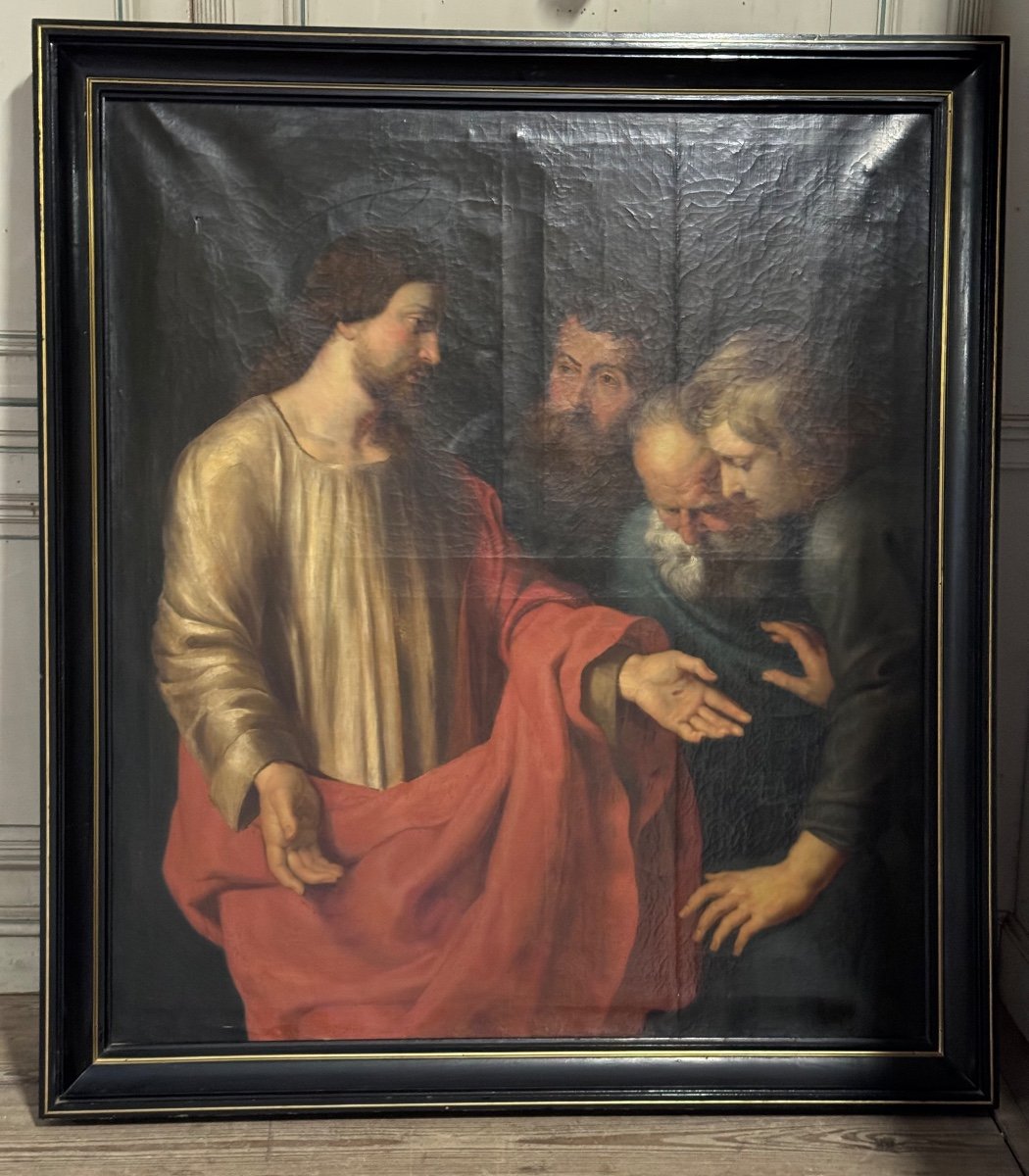 « l’incrédulité De Saint Thomas » Huile Sur Toile D’après Le Triptyque De Rubens, Vers 1800-photo-5
