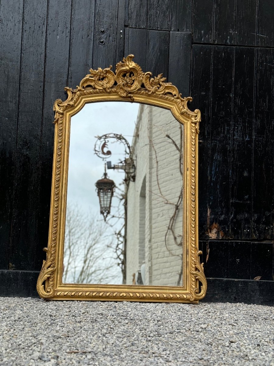 Louis XV Style Mirror In Golden Stuccoed Wood Circa 1880 -photo-1