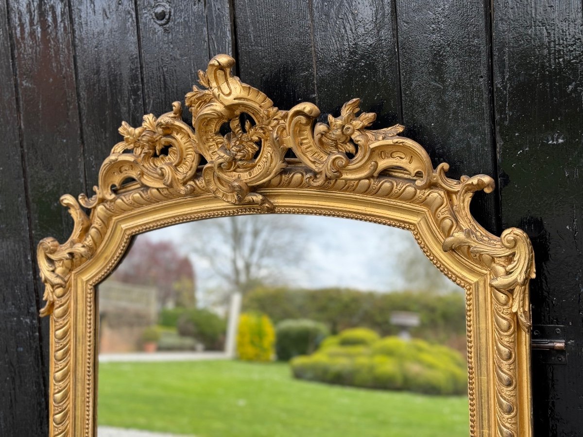 Louis XV Style Mirror In Golden Stuccoed Wood Circa 1880 -photo-2