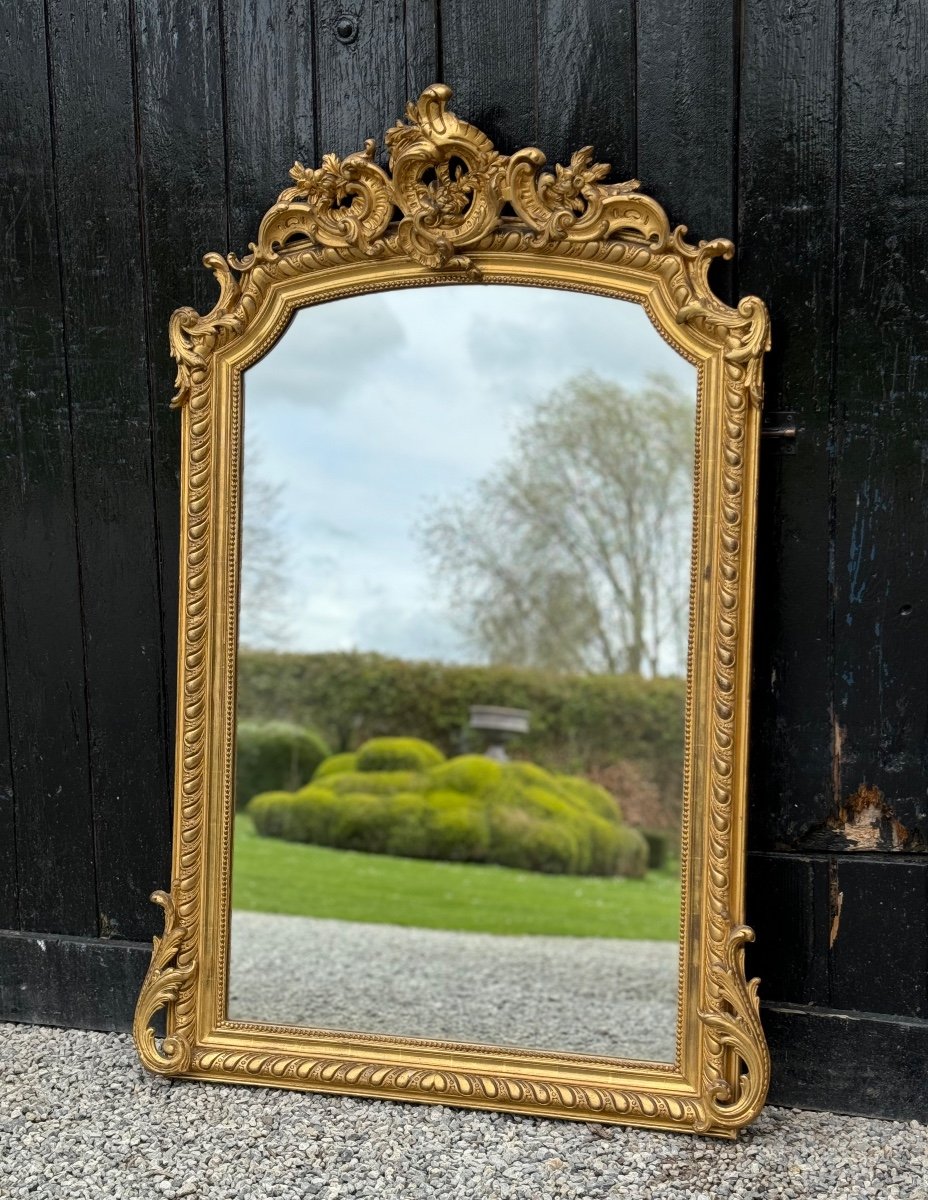 Louis XV Style Mirror In Golden Stuccoed Wood Circa 1880 