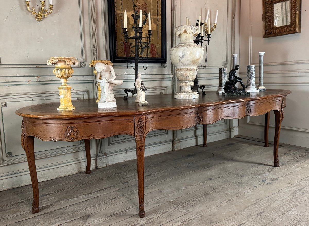 Louis XV Style Console Table Or Library Table In Carved Oak, Circa 1880