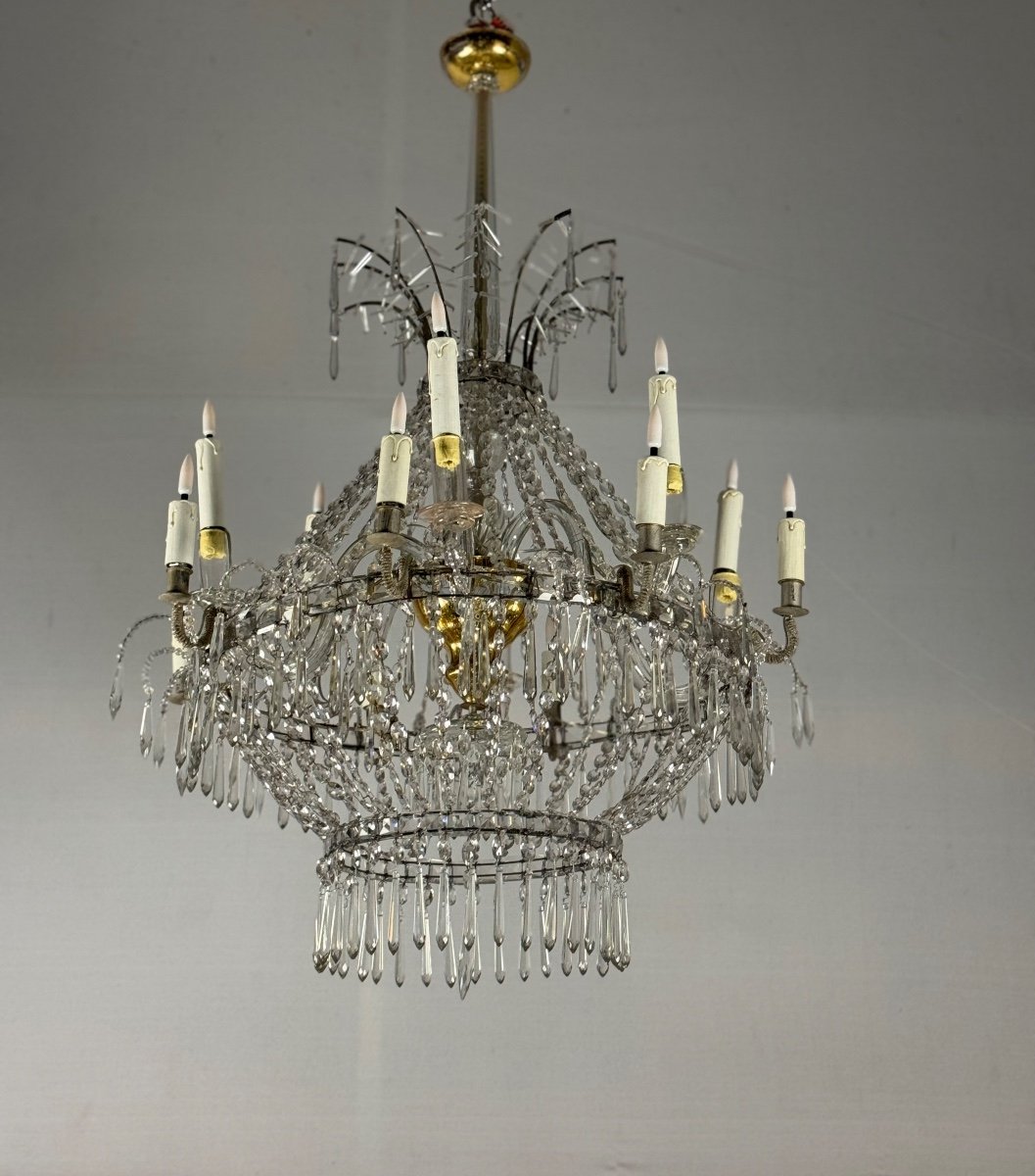 Chandelier Sac De Perle  In Cut Crystal Circa 1800-photo-4