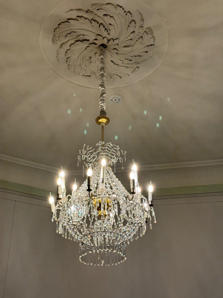 Chandelier Sac De Perle  In Cut Crystal Circa 1800-photo-3