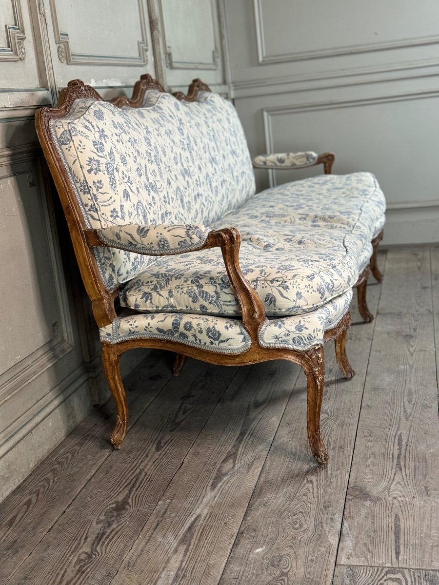 Banquette Louis XV En Bois Sculpté Patine Chêné XVIIIème Siècle-photo-2