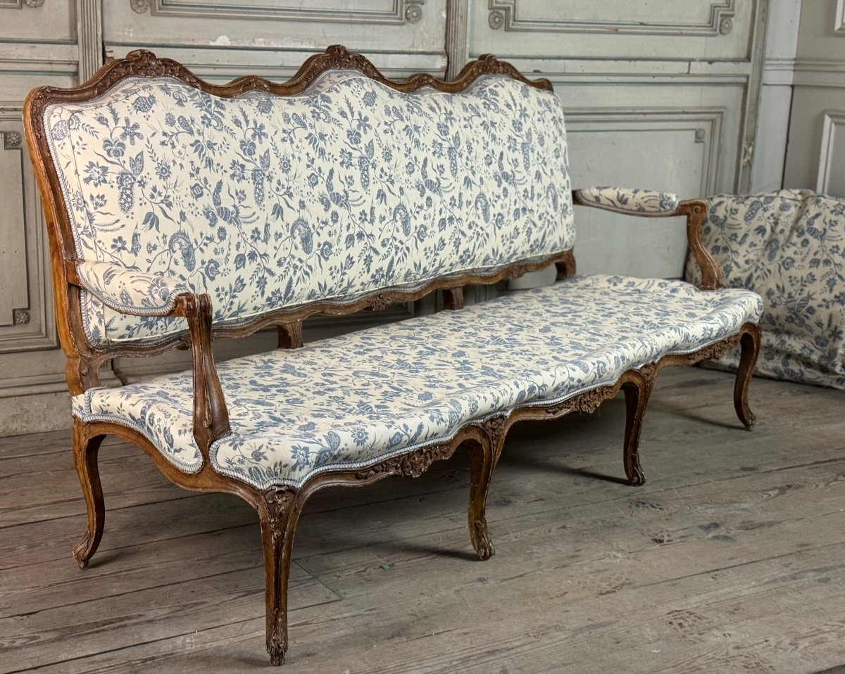 Banquette Louis XV En Bois Sculpté Patine Chêné XVIIIème Siècle-photo-4