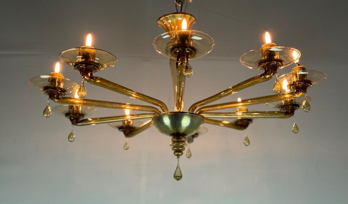 Lustre Vénitien En Verre De Murano Mordoré Par Venini Vers 1940