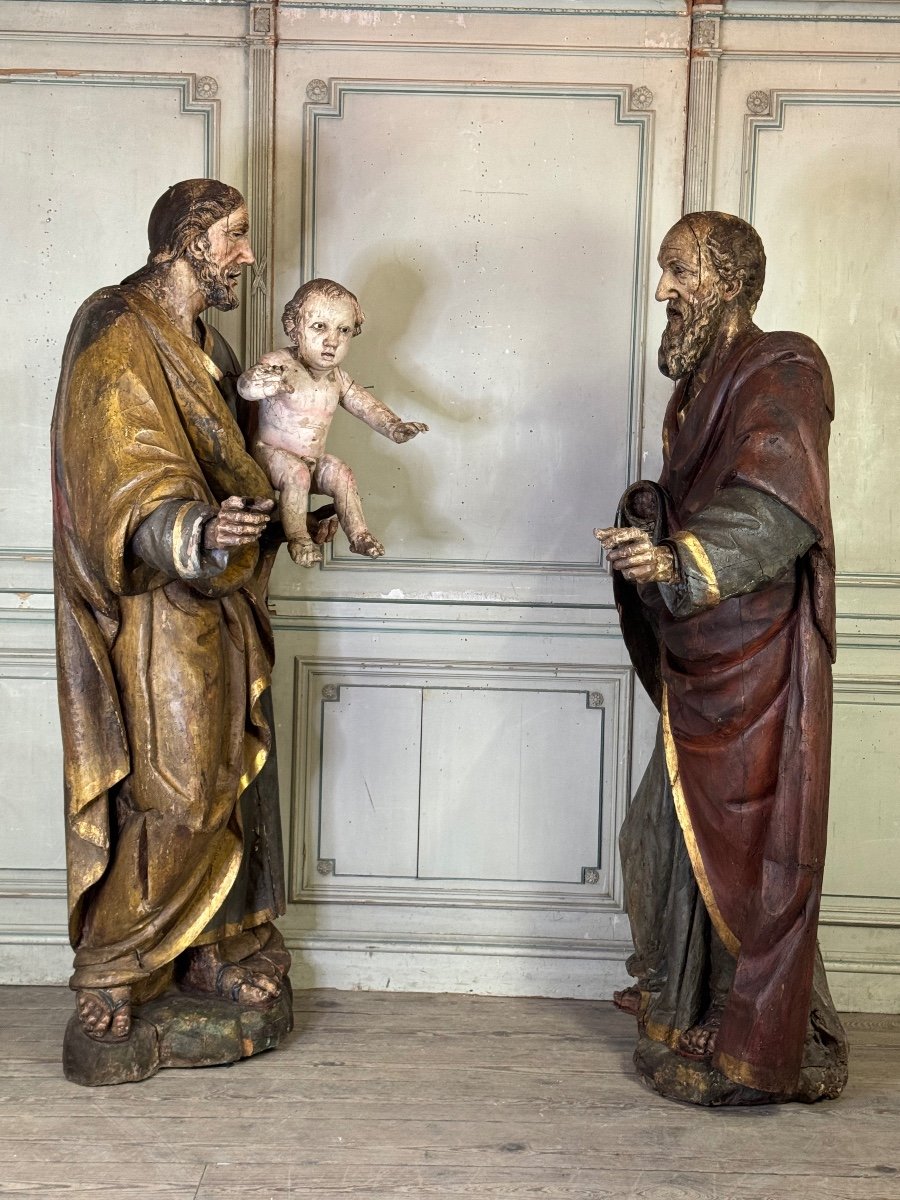 Deux Saint En Bois Polychrome, Portugal, XVIIème Siècle-photo-2