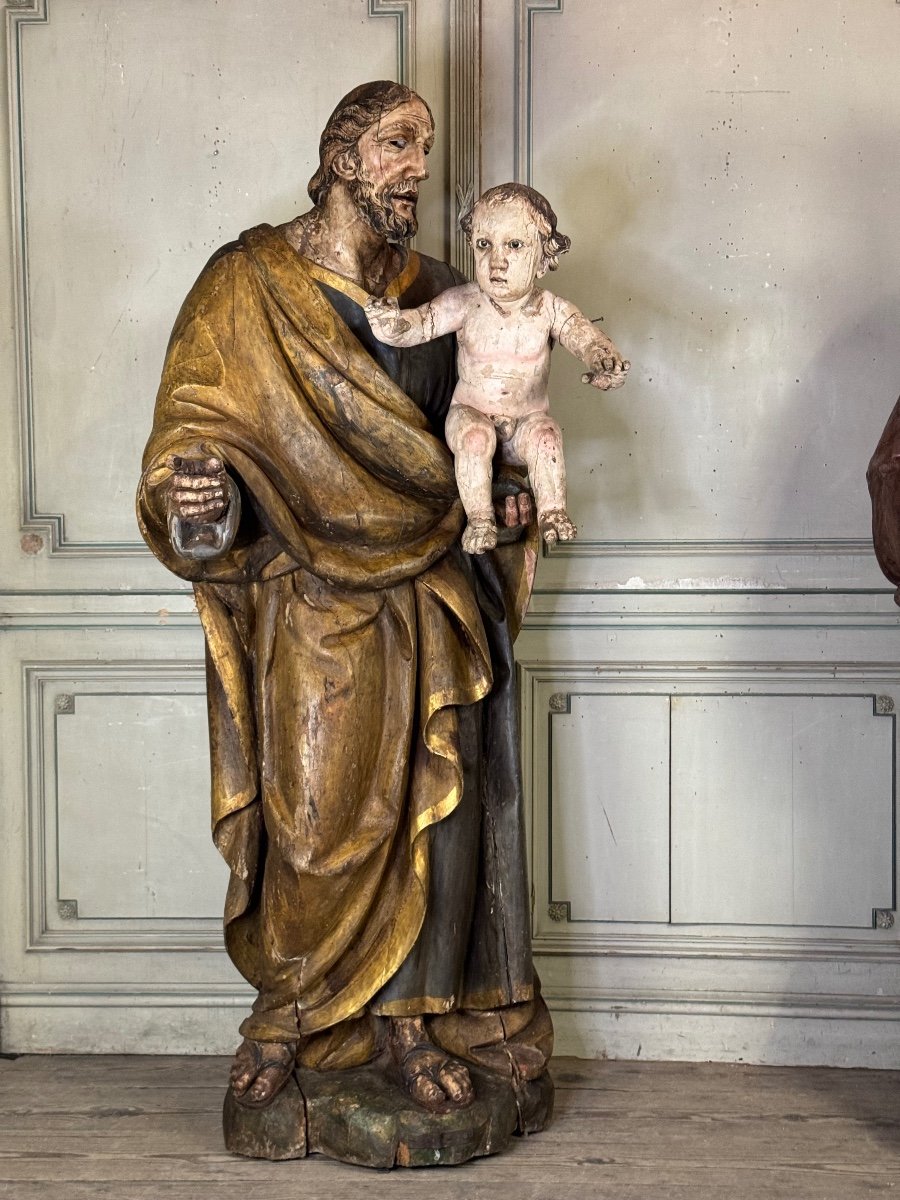 Deux Saint En Bois Polychrome, Portugal, XVIIème Siècle-photo-5