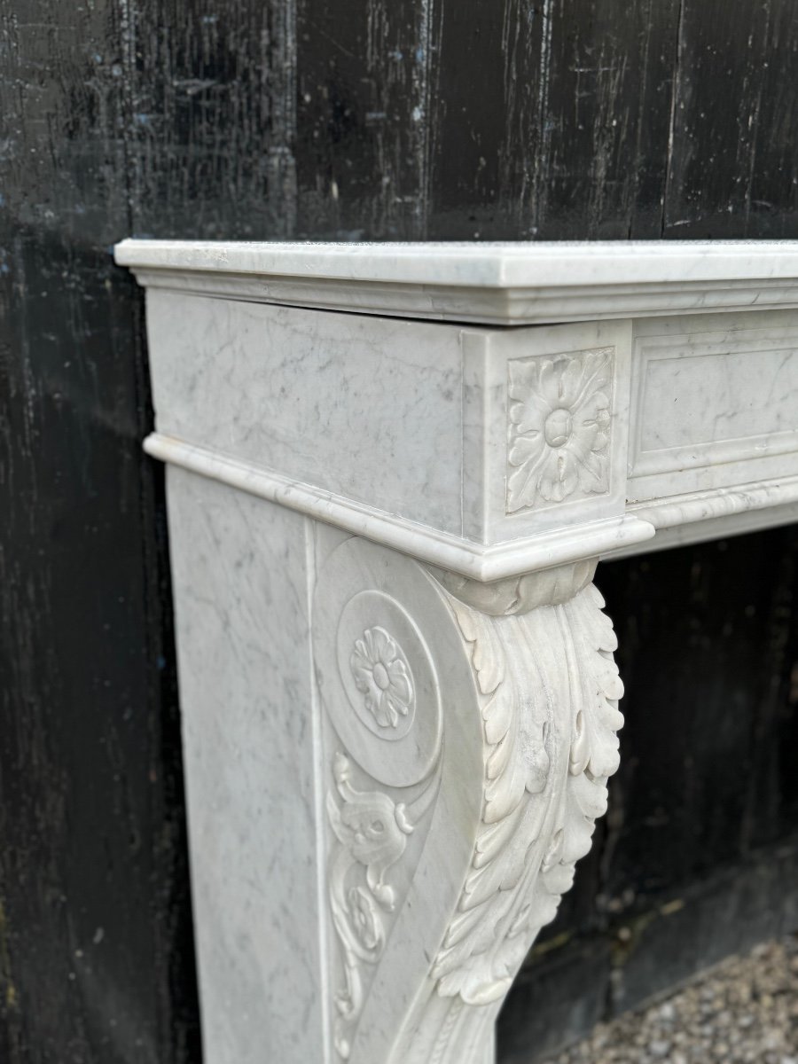 Louis XVI Fireplace In White Carrara Marble Circa 1880-photo-4