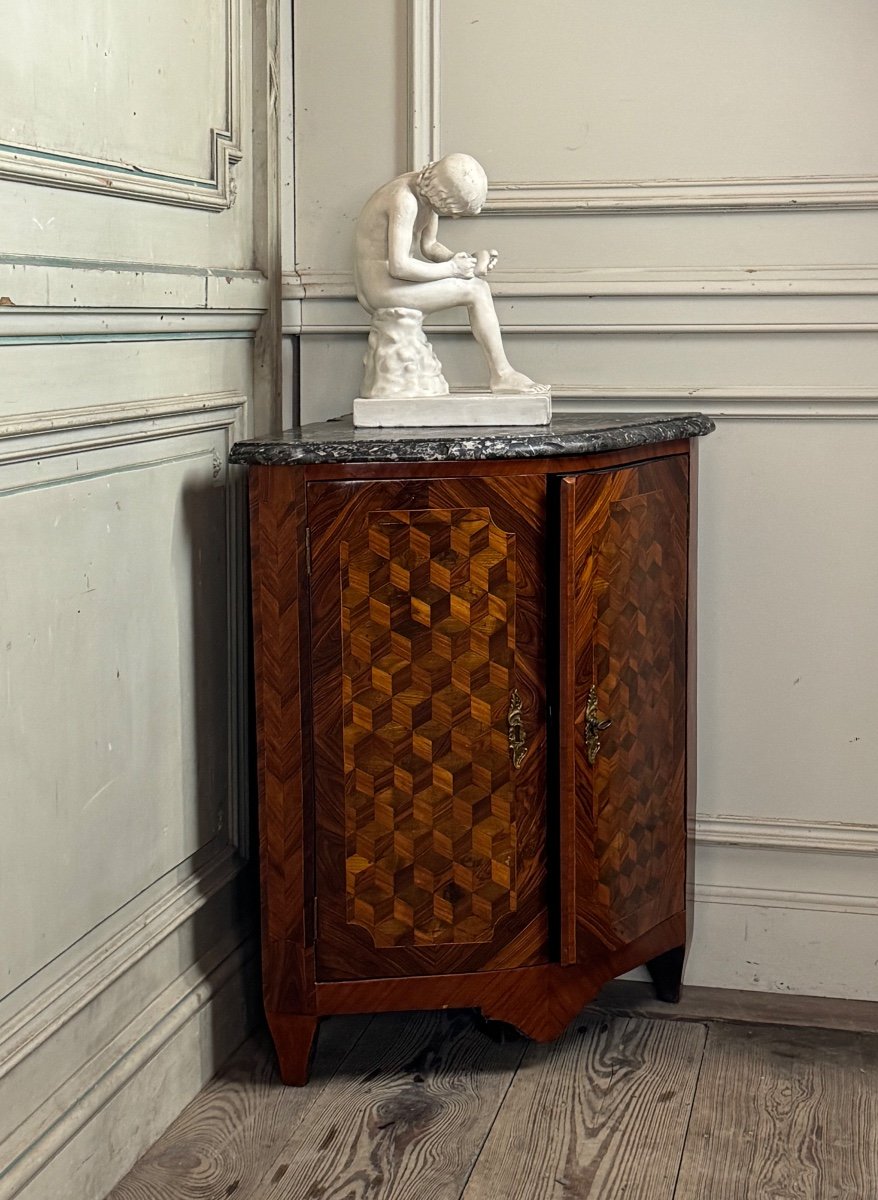 Louis XV Corner, Cube Sans Fond Marquetry, 18th Century -photo-2