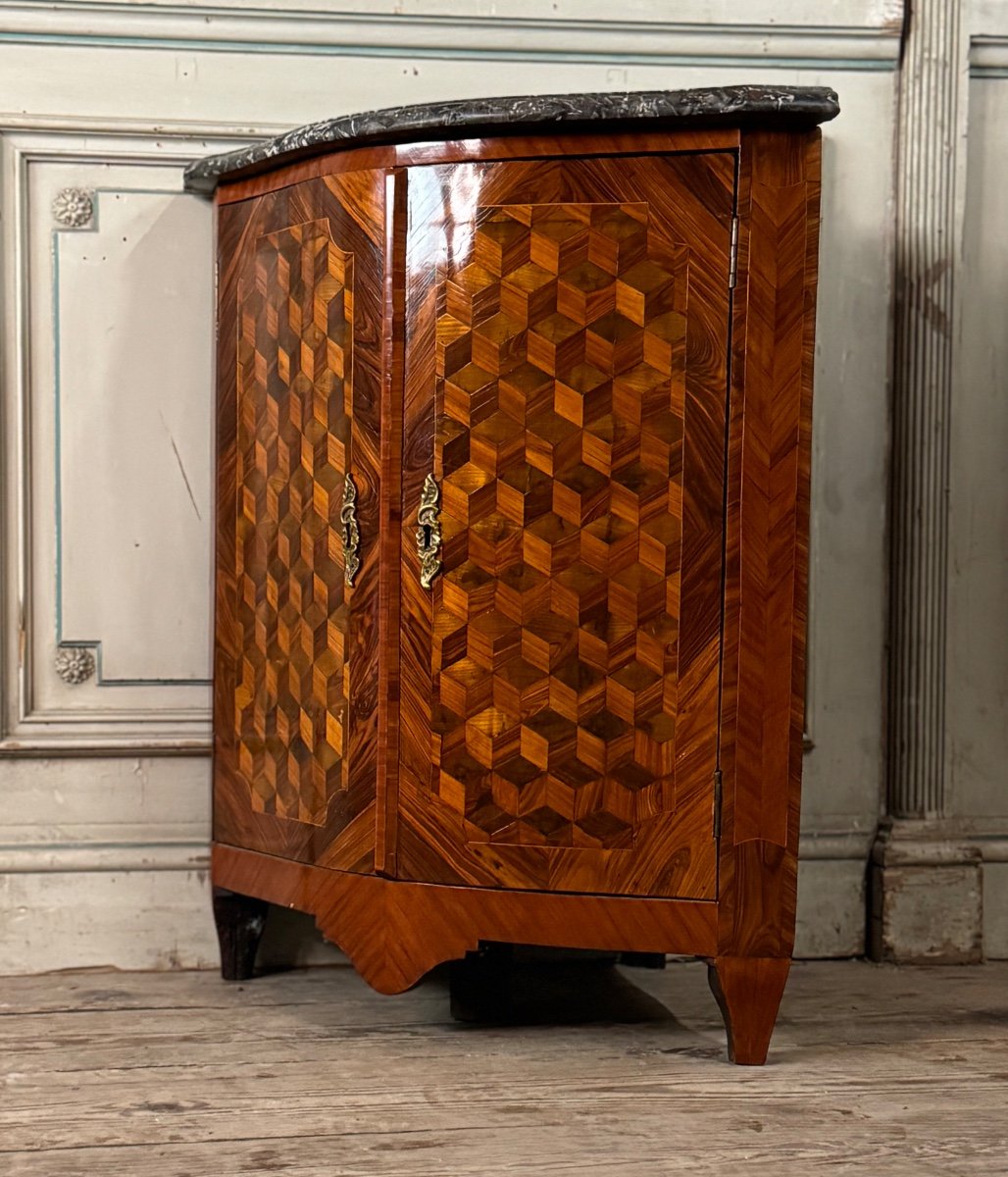 Louis XV Corner, Cube Sans Fond Marquetry, 18th Century -photo-4