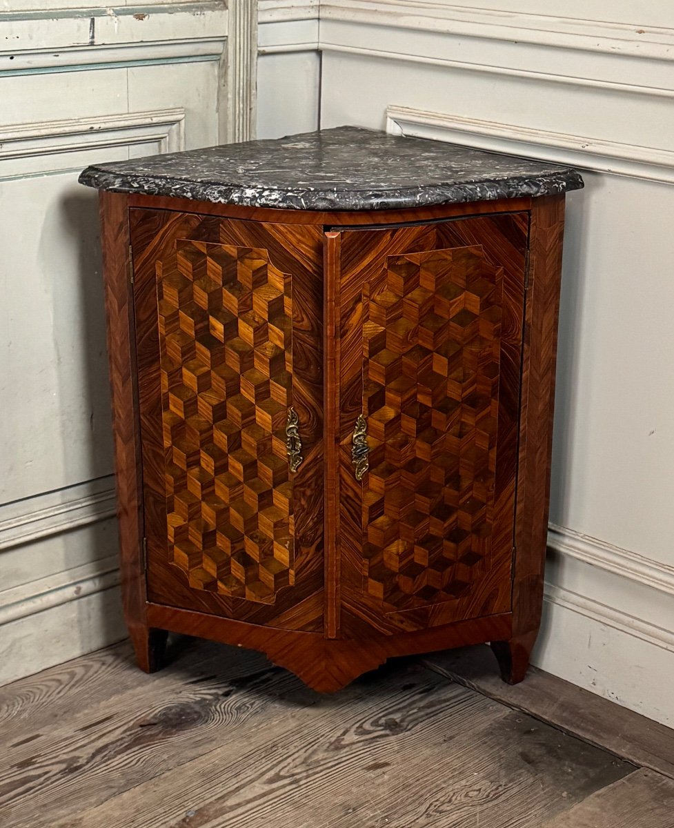 Louis XV Corner, Cube Sans Fond Marquetry, 18th Century -photo-2