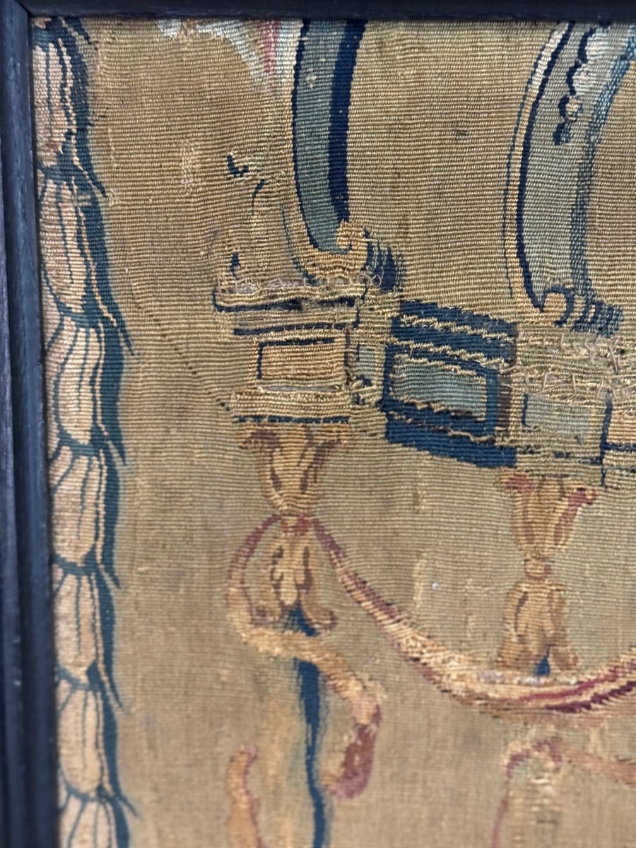Tapisserie En Laine Et Soie, Jeune Femme Sous Un Dais, XVIIIème Siècle -photo-7