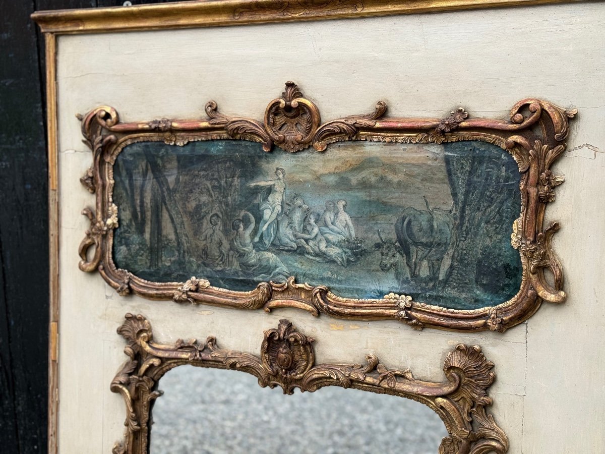 Fireplace Mirror Or Trumeau, Oil On Canvas And Gilded Wood, 18th Century -photo-3