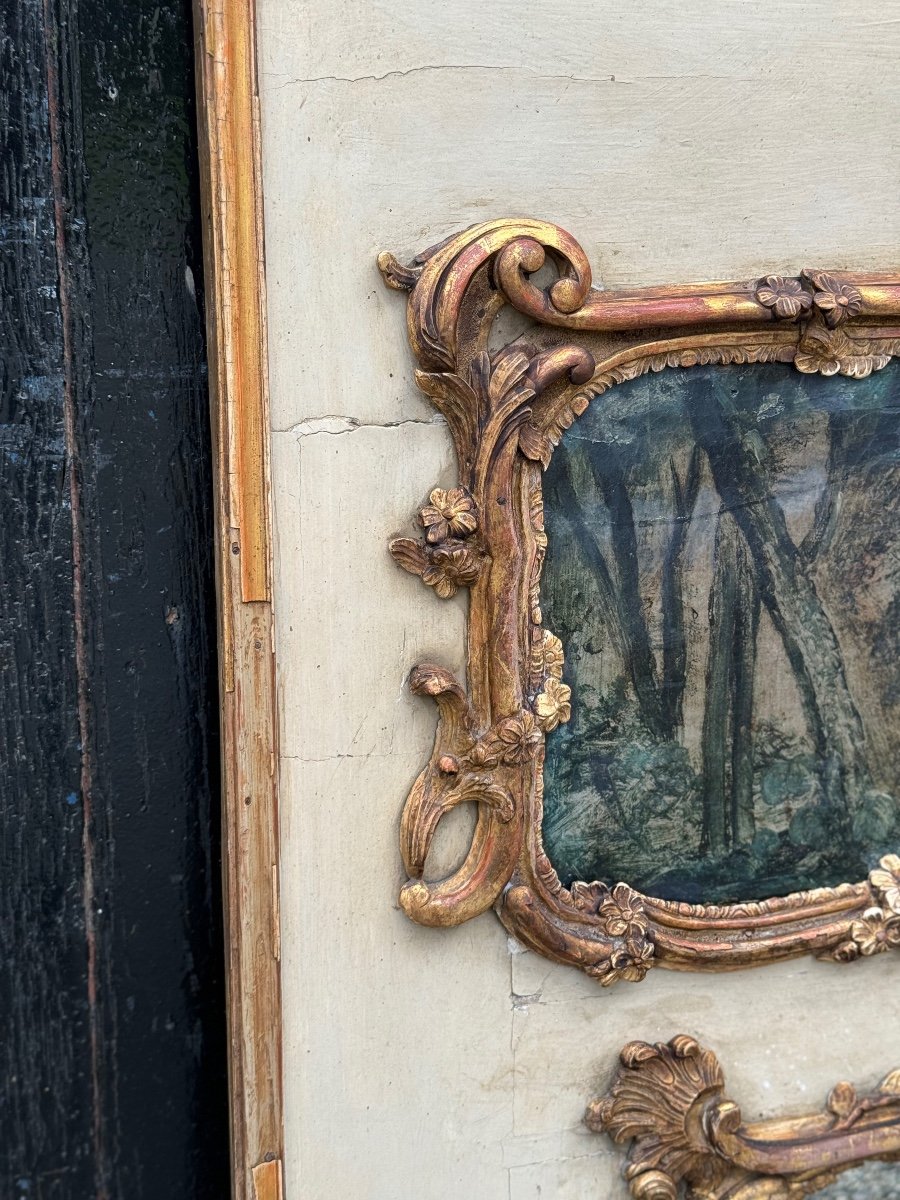 Fireplace Mirror Or Trumeau, Oil On Canvas And Gilded Wood, 18th Century -photo-4