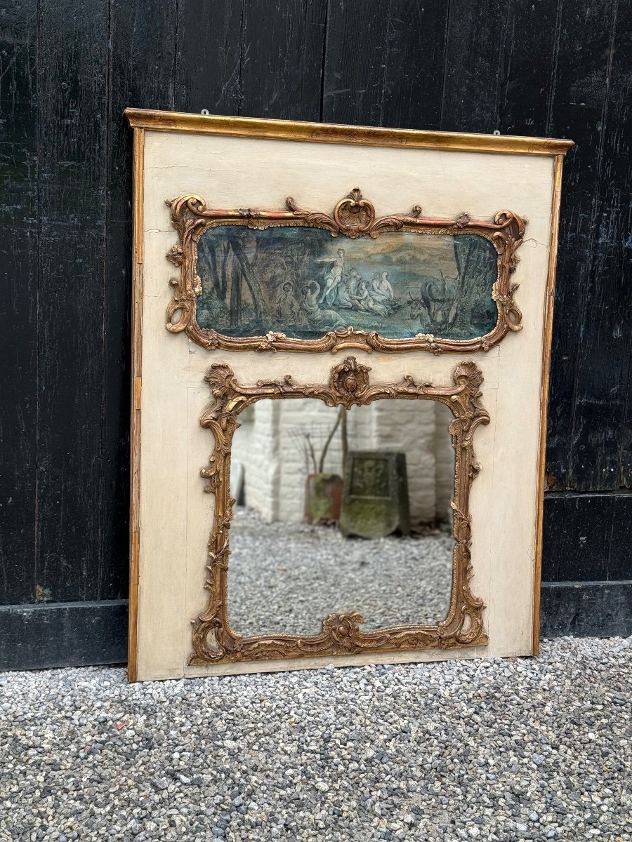Fireplace Mirror Or Trumeau, Oil On Canvas And Gilded Wood, 18th Century -photo-6