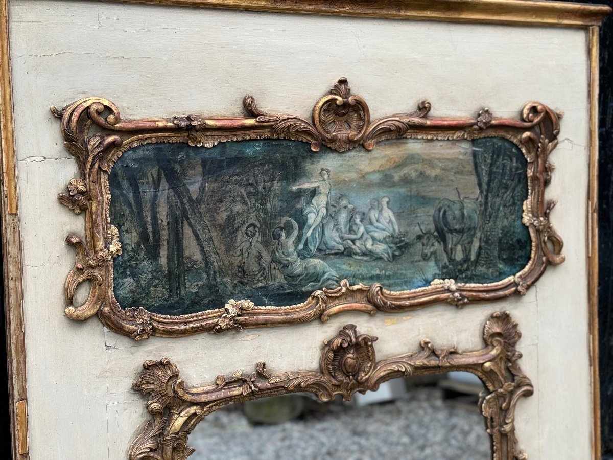Fireplace Mirror Or Trumeau, Oil On Canvas And Gilded Wood, 18th Century -photo-7