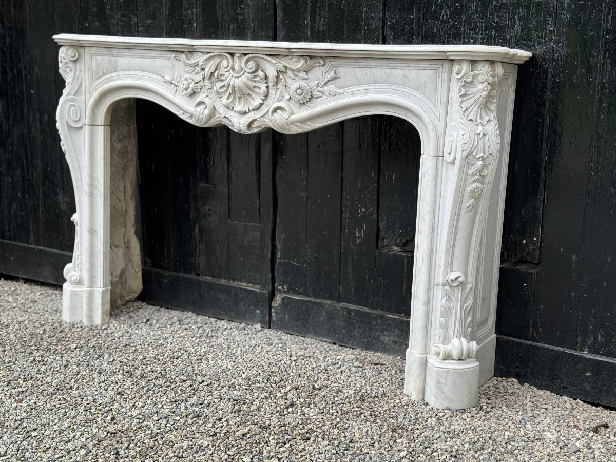 Remarkable Louis XV Style Fireplace In White Carrara Marble Circa 1880-photo-2