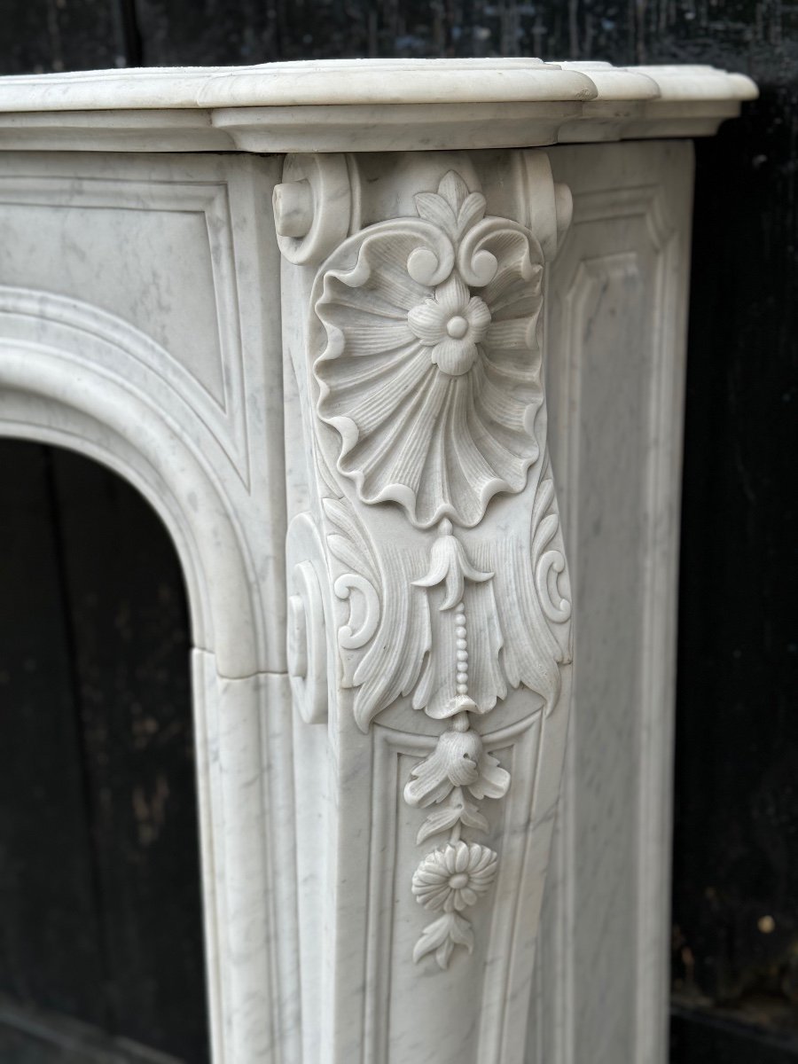 Remarkable Louis XV Style Fireplace In White Carrara Marble Circa 1880-photo-4