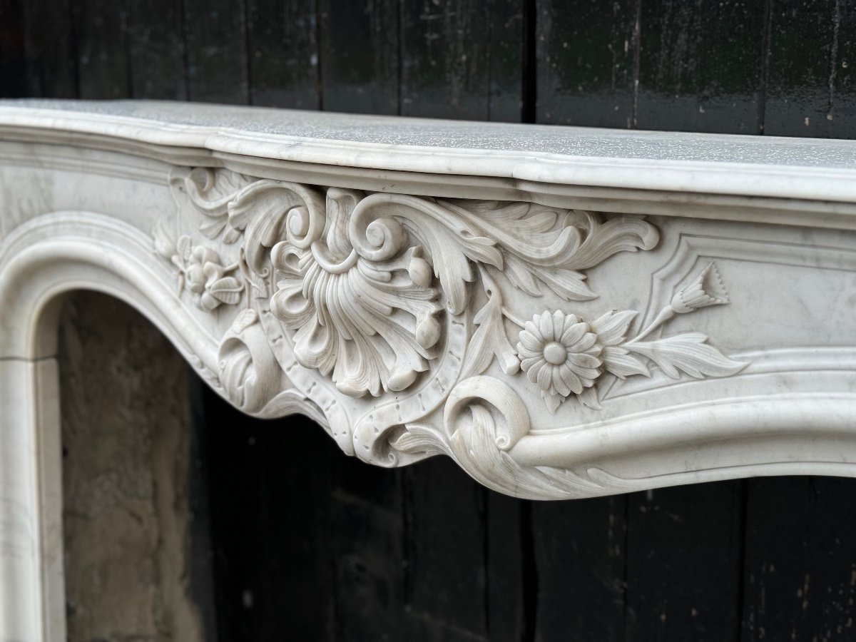 Remarquable Cheminée De Style Louis XV En Marbre Blanc De Carrare Vers 1880-photo-2