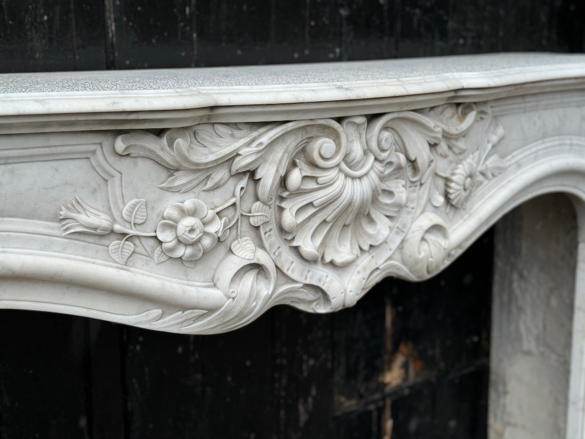 Remarkable Louis XV Style Fireplace In White Carrara Marble Circa 1880-photo-4
