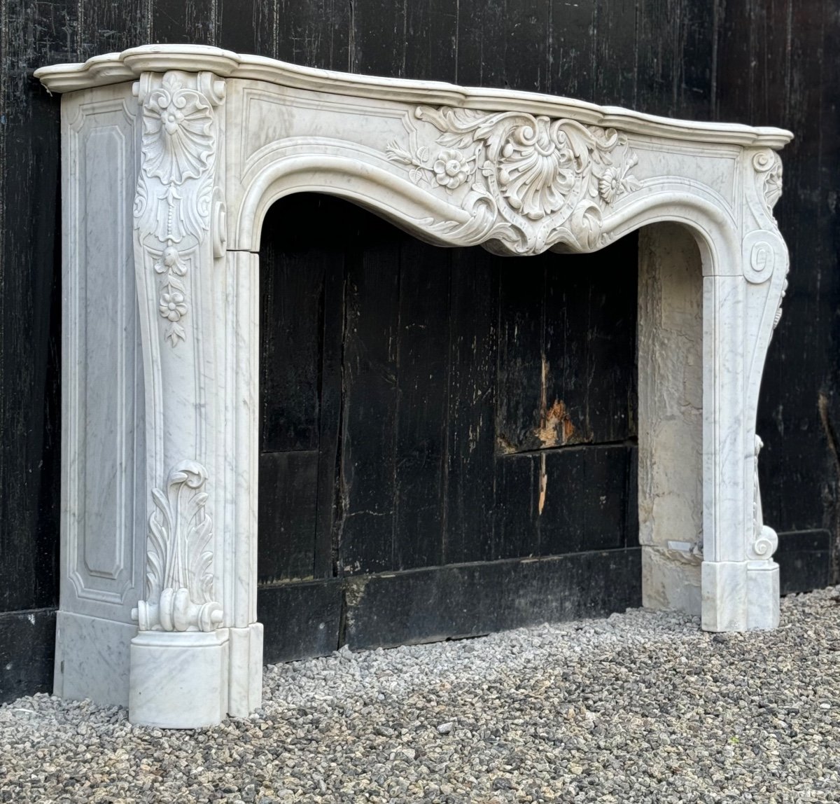 Remarkable Louis XV Style Fireplace In White Carrara Marble Circa 1880