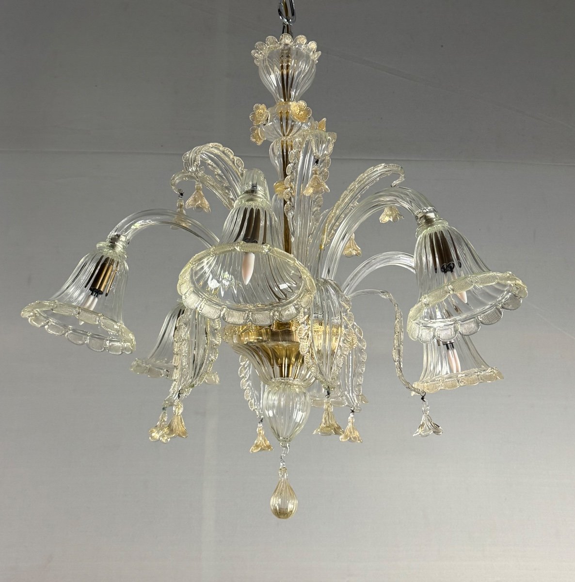 Venetian Chandelier In Golden Murano Glass, 6 Arms Of Light -photo-4