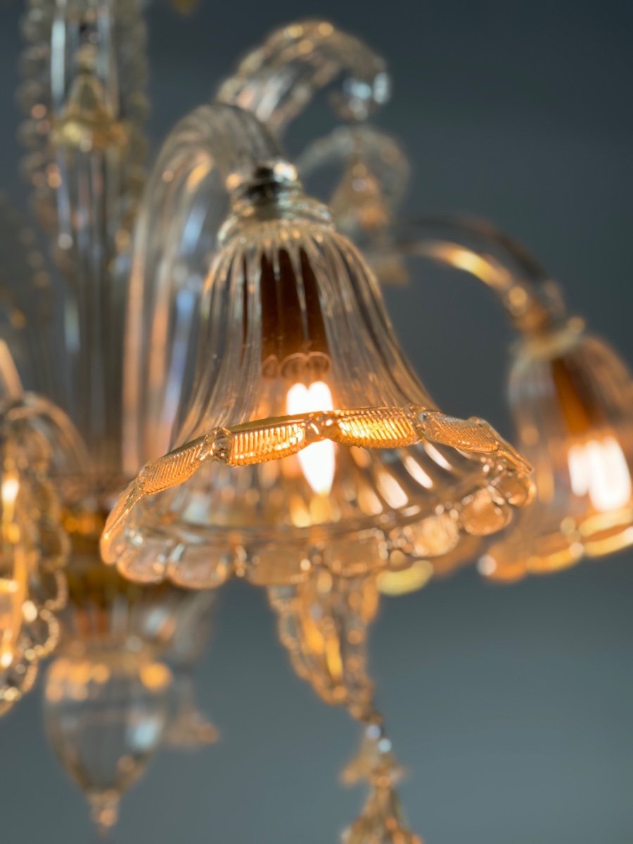 Venetian Chandelier In Golden Murano Glass, 6 Arms Of Light -photo-2