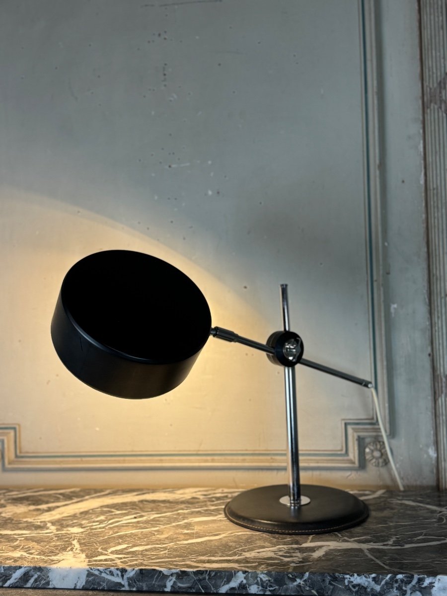 Lampe De Bureau Par Anders Pehrson Pour Ateljé Lyktan Vers 1960, Cuir, Chrome Et Métal-photo-2