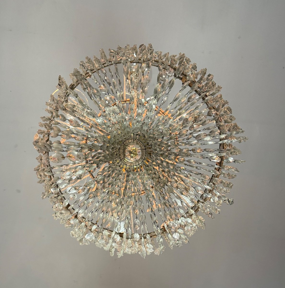 Important Pearl Bag Chandelier In Navette Cut Crystal, Circa 1800 -photo-2