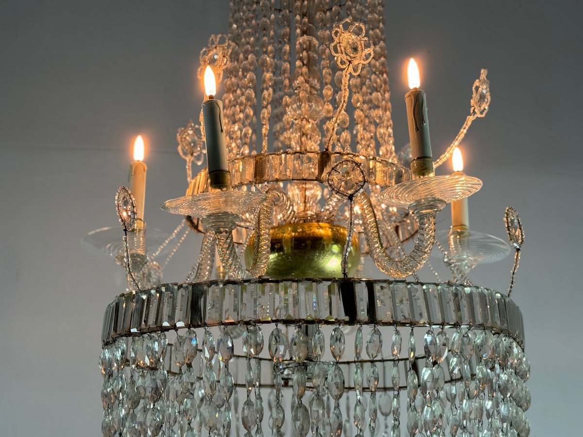 Important Pearl Bag Chandelier In Navette Cut Crystal, Circa 1800 -photo-5