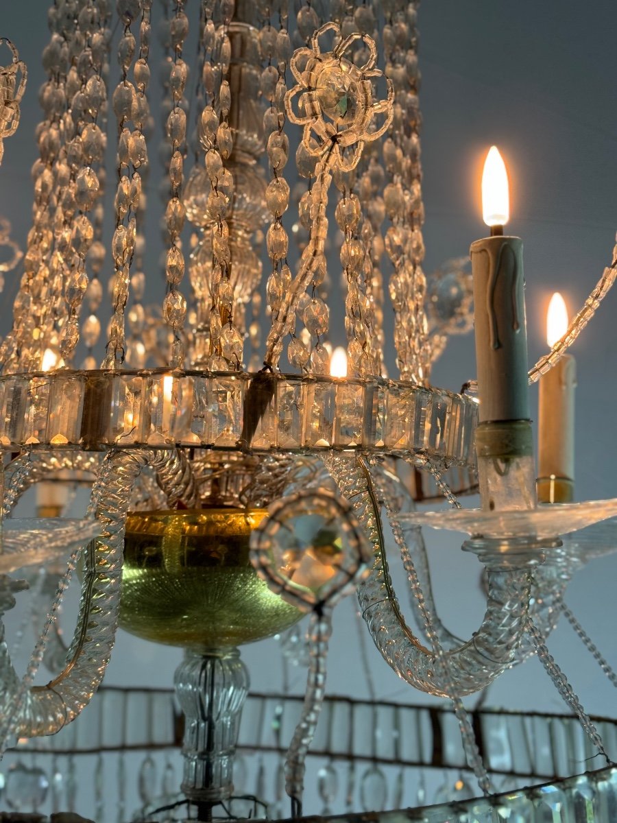 Important Pearl Bag Chandelier In Navette Cut Crystal, Circa 1800 -photo-6
