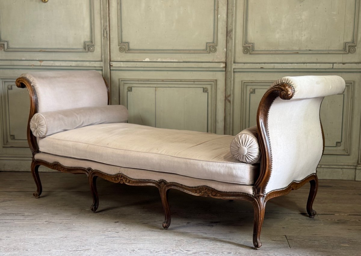 Lit De Repos Louis XV En Hêtre Sculpté Sur Les 4 Faces , France, XVIIIème Siècle-photo-3