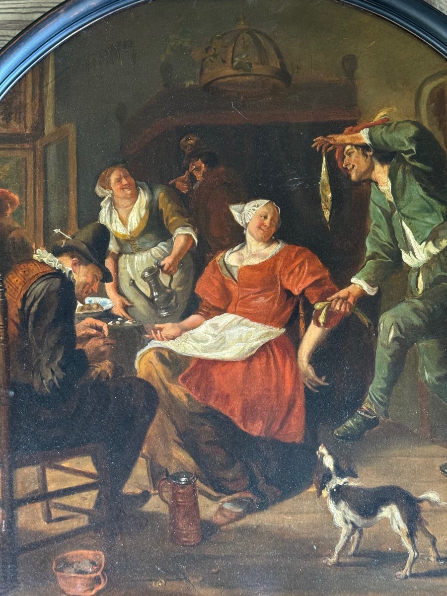 Animated Scene In A Tavern, Oil On Canvas, 19th Century-photo-2
