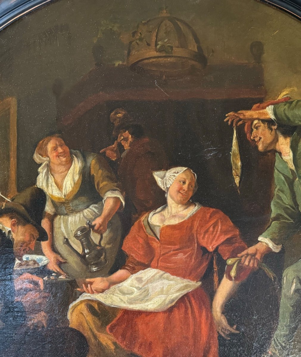 Animated Scene In A Tavern, Oil On Canvas, 19th Century-photo-3