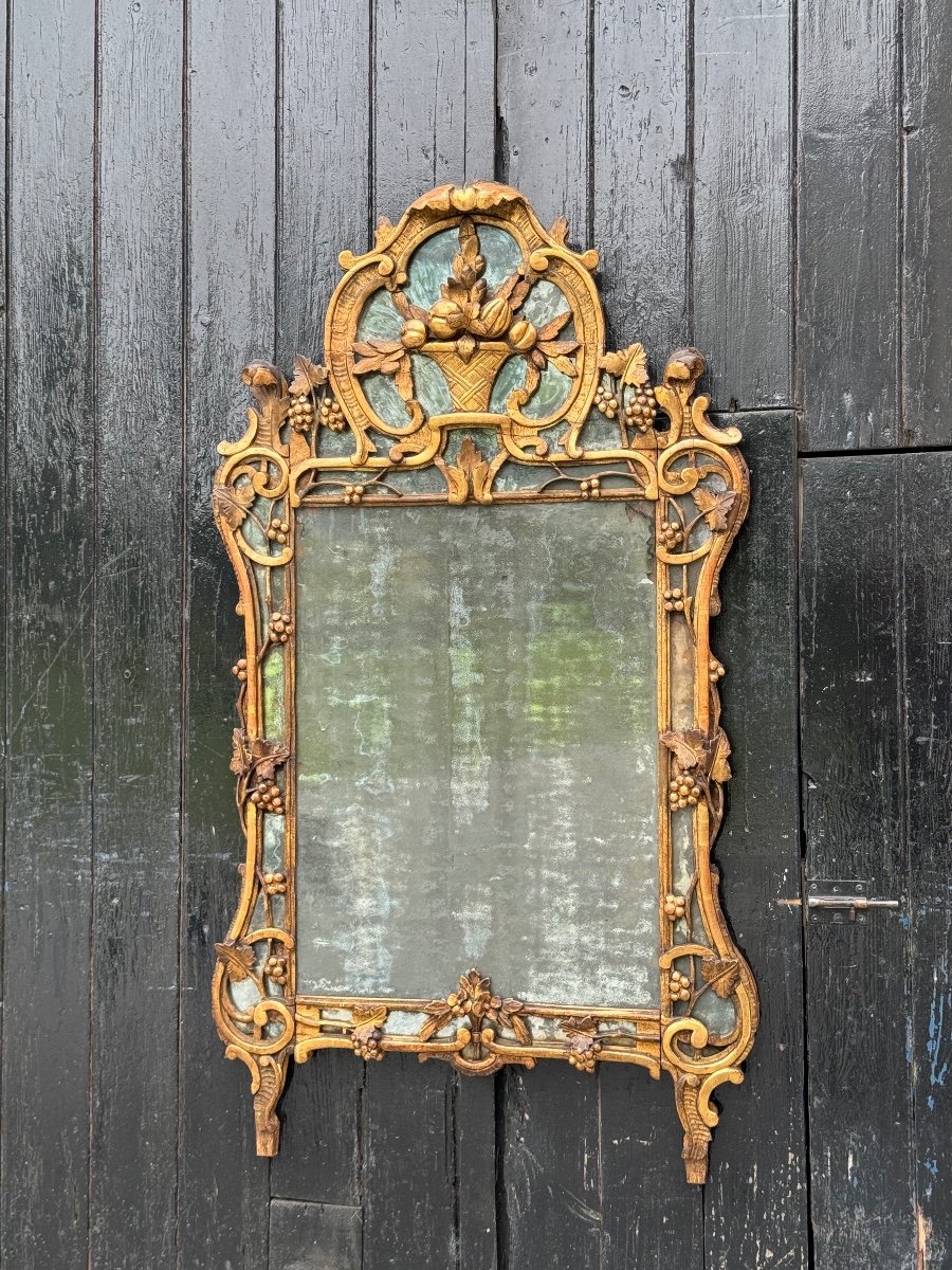 Large Louis XV Pareclosed Mirror In Carved And Gilded Wood, France 18th Century-photo-4