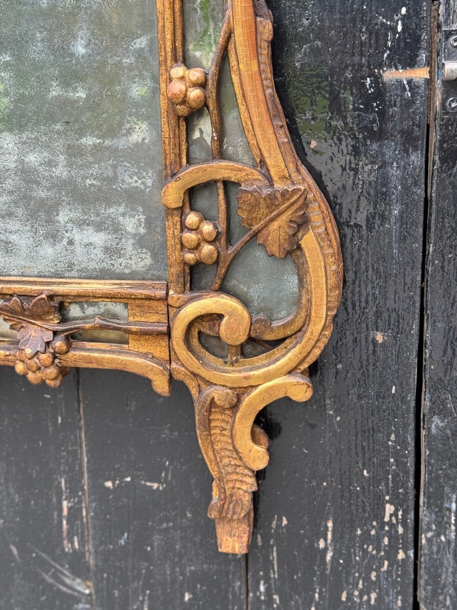Large Louis XV Pareclosed Mirror In Carved And Gilded Wood, France 18th Century-photo-5