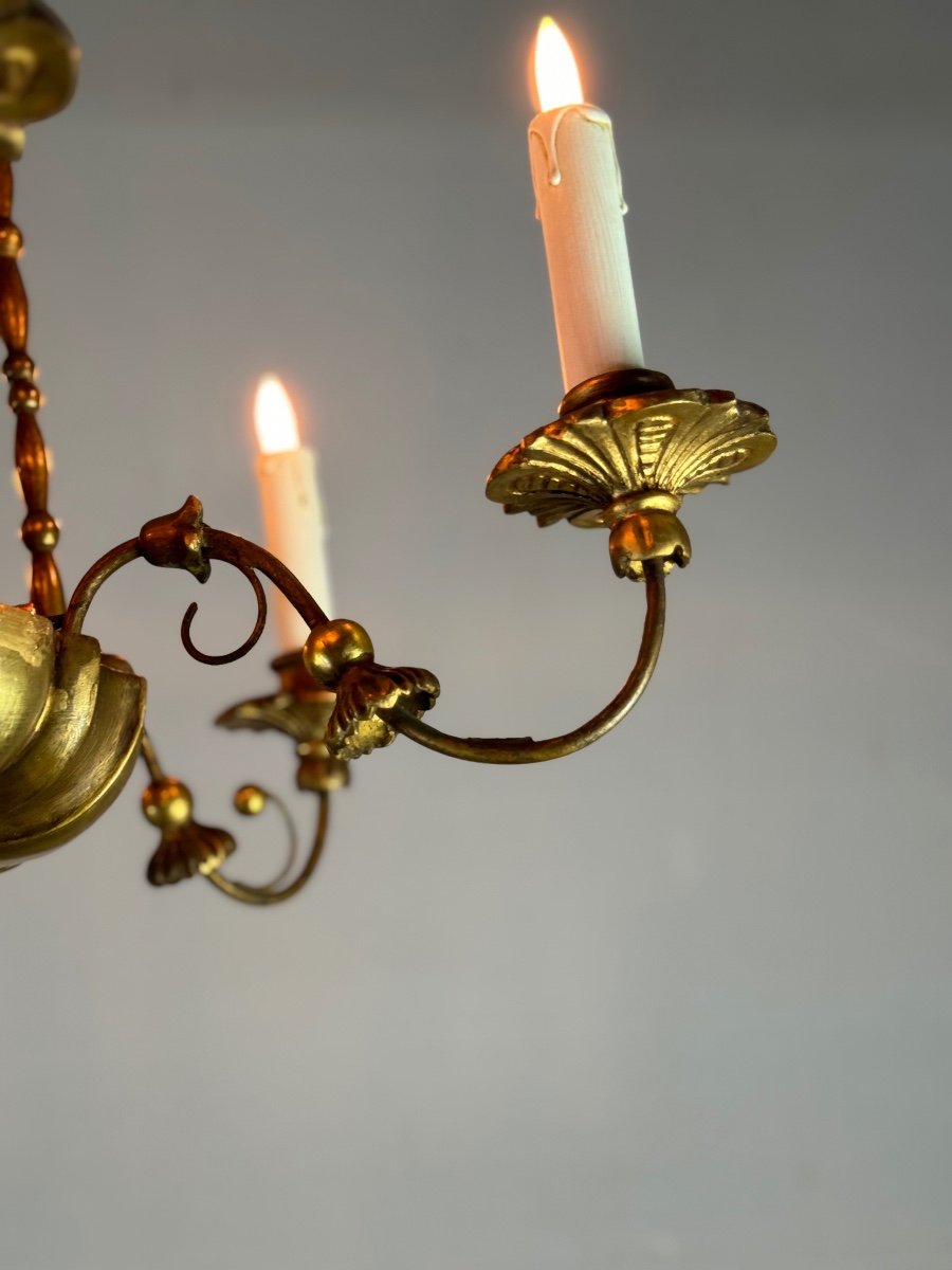 Lustre En Bois Doré Et Laiton, Europe Centrale Vers 1900 -photo-6